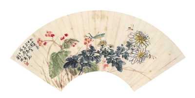 刘德六 1869年作 花卉 扇面